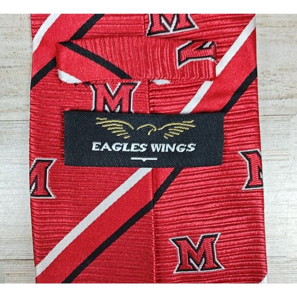 Miami University Redhawks Men's Necktie E Wings Rhodes Red Neck Tie - Picture 3 of 6